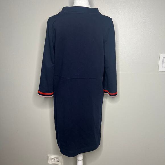 Boden Women's Dress Size 12 Navy Blue Multicolor Velour Velvet Trim Mod Twee - Picture 7 of 10